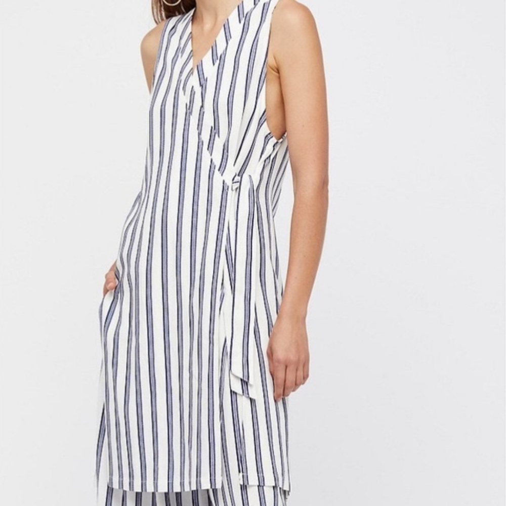 Free People Tuxedo wrap striped sleeveless tunic Top Dress Large